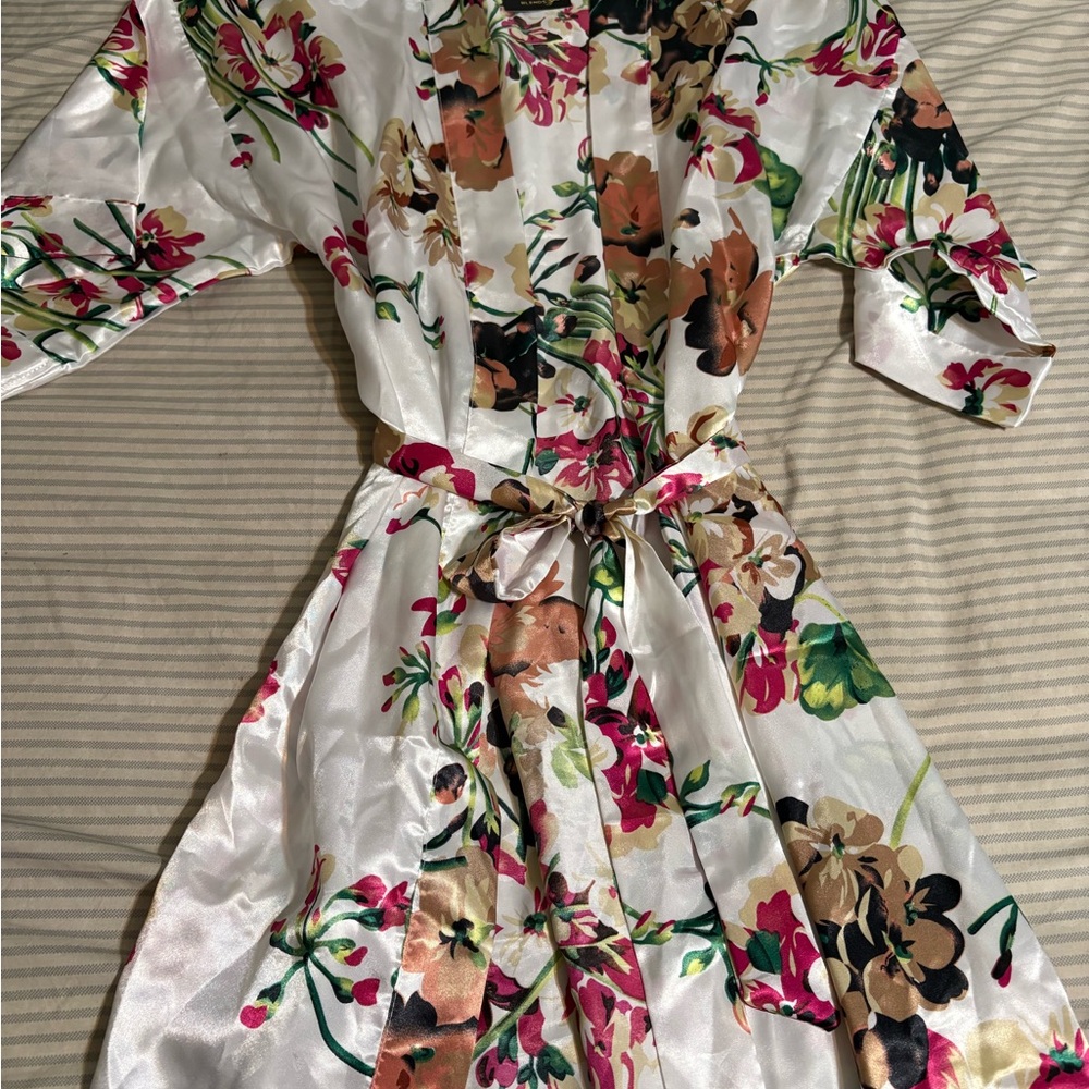 Floral Satin Kimono Robe